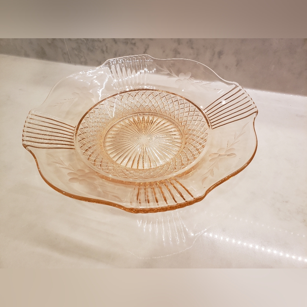 Pink Depression Glass Bowl with Floral Design